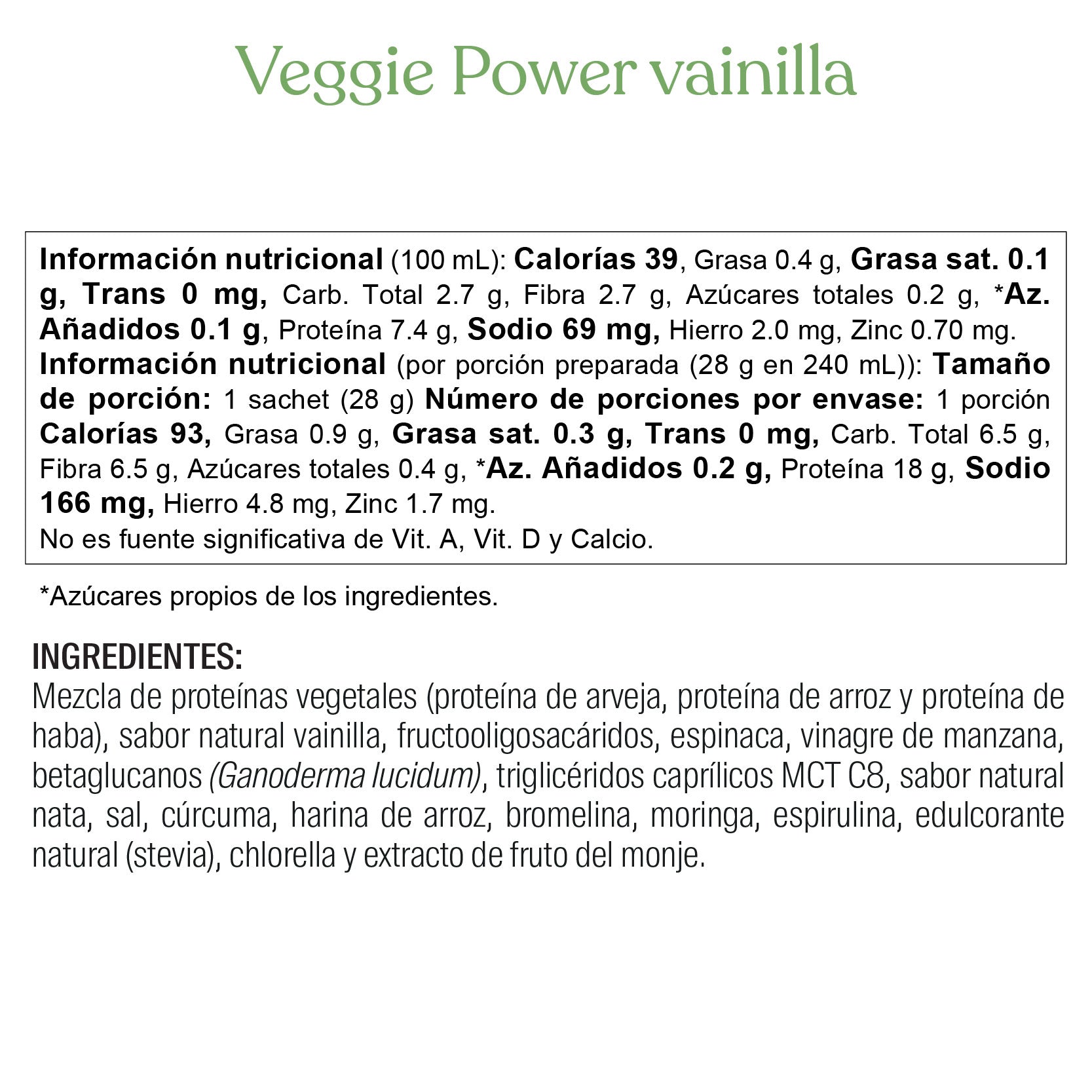 Veggie Power vainilla sachet 28gr